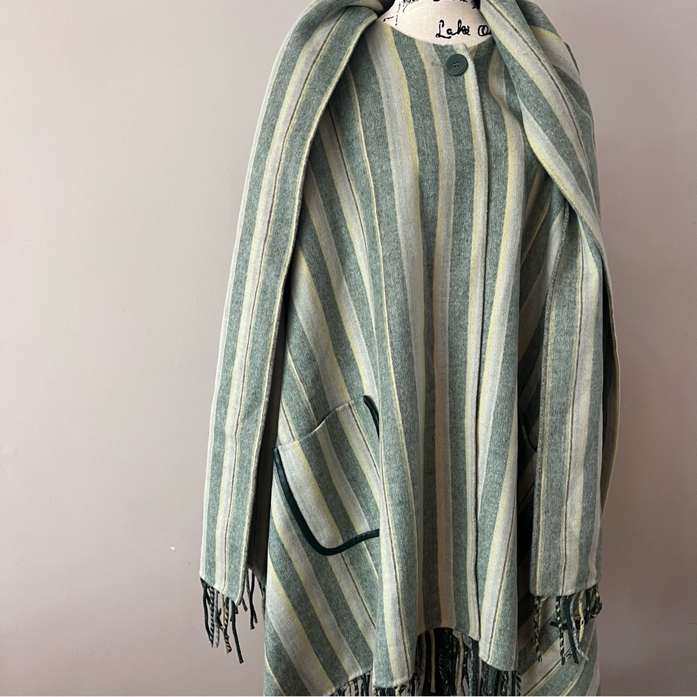 Jonathan Simkhai Striped Poncho in Green and Cream - Picture 7 of 13